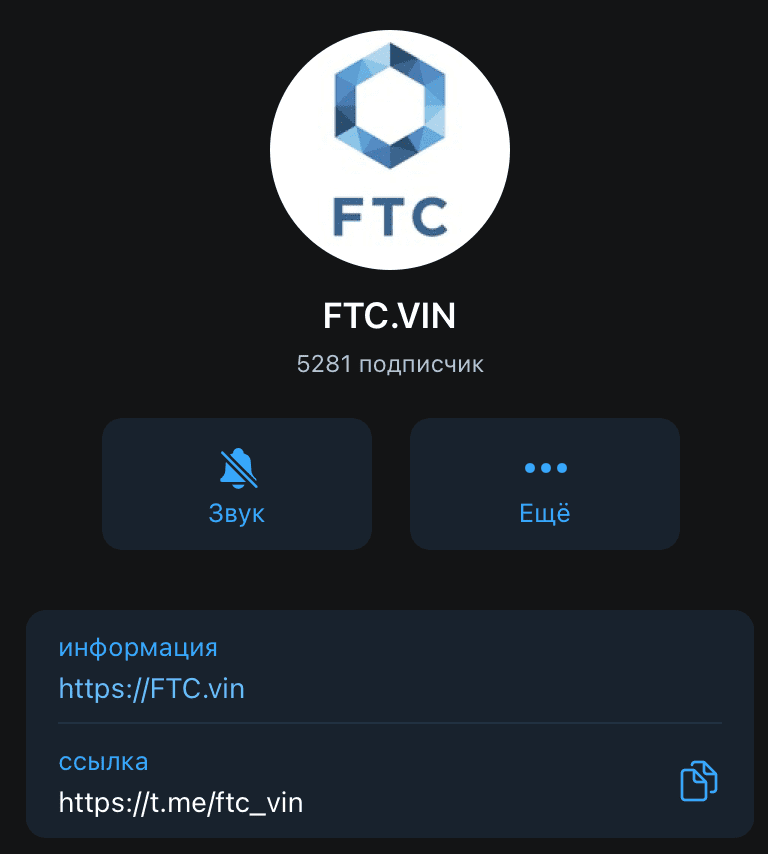 Телеграм канал проекта FTC VIN(ФТС ВИН)