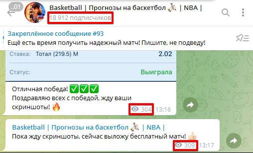 Basketball Прогнозы в Телеграм - просмотры и подписчики